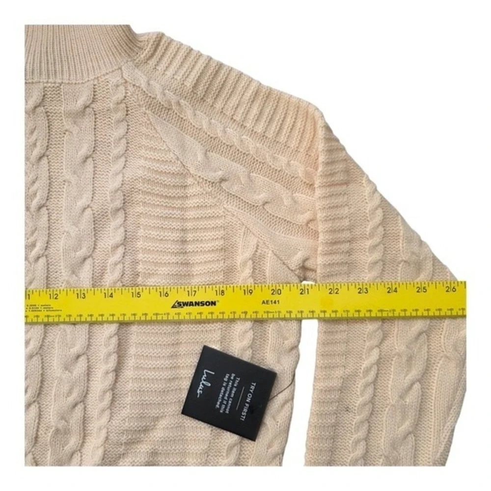 Lulus Cable Knit Sweater Mini Skirt Set Medium M Stretchy Elastic Waist Cream